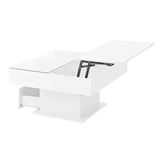 Mesa de centro elevável u2013 com iluminação LED, altura ajustável, design moderno u2013 Branco