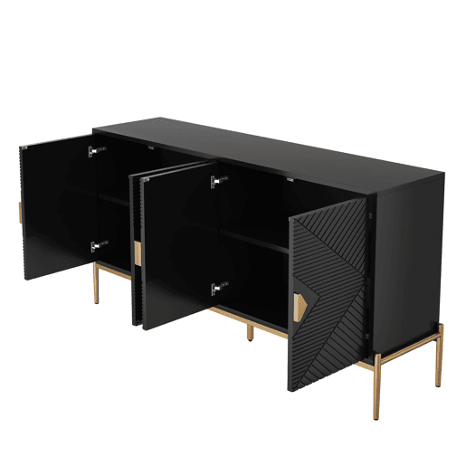Aparador moderno 162x40x80 cm - Móvel com arrumação - Preto