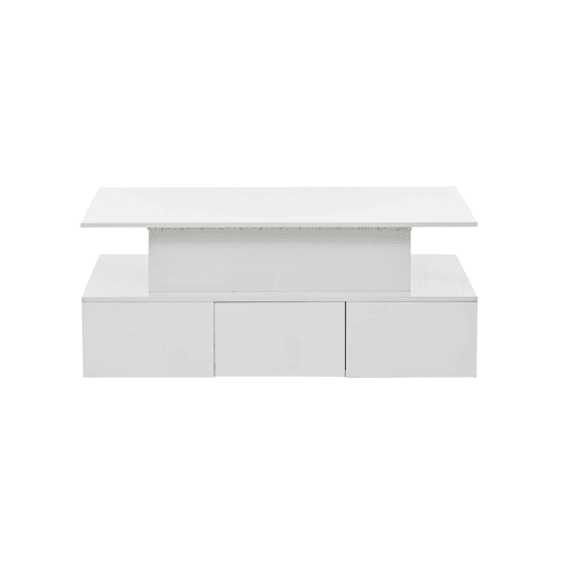 Mesa de centro elevável 100x50x40 cm - Com 4 gavetas, LED, arrumação oculta - Branco, MDF
