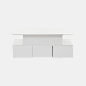 Mesa de centro elevável 100x50x40 cm - Com 4 gavetas, LED, arrumação oculta - Branco, MDF