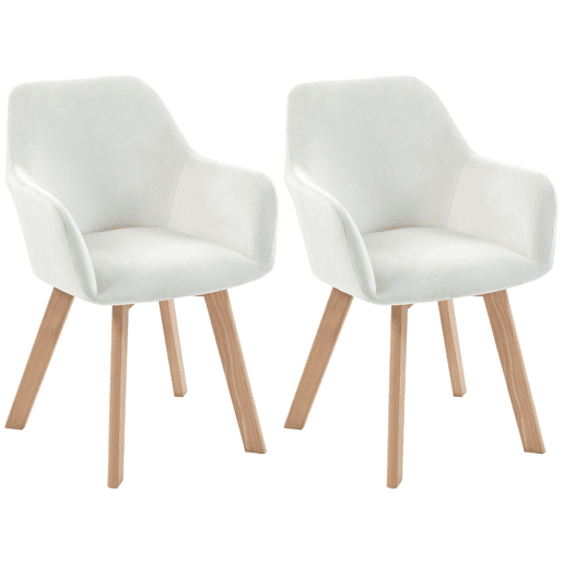 HOMCOM Conjunto de 2 Cadeiras de Jantar Modernas Estofadas em Veludo com Encosto Braços e Pernas de Madeira Suporta 120 kg para Sala Quarto 54x57x80 cm Creme