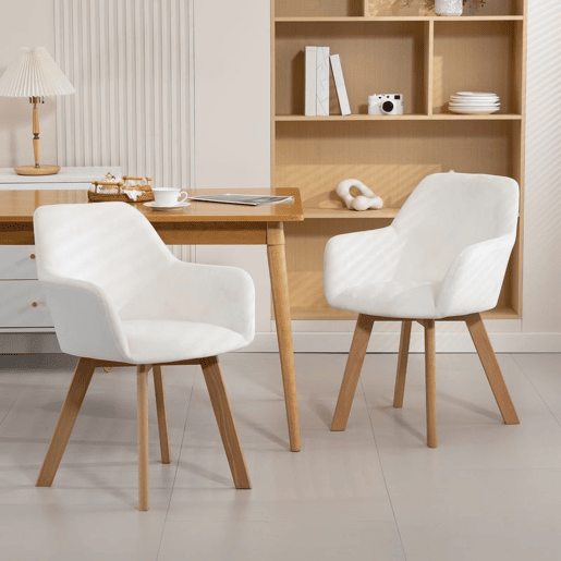 HOMCOM Conjunto de 2 Cadeiras de Jantar Modernas Estofadas em Veludo com Encosto Braços e Pernas de Madeira Suporta 120 kg para Sala Quarto 54x57x80 cm Creme