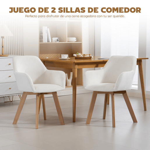 HOMCOM Conjunto de 2 Cadeiras de Jantar Modernas Estofadas em Veludo com Encosto Braços e Pernas de Madeira Suporta 120 kg para Sala Quarto 54x57x80 cm Creme