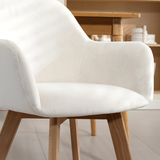 HOMCOM Conjunto de 2 Cadeiras de Jantar Modernas Estofadas em Veludo com Encosto Braços e Pernas de Madeira Suporta 120 kg para Sala Quarto 54x57x80 cm Creme