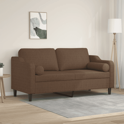 Sofá 2 lugares, Sofá fixo + almofadas decorativas 140 cm tecido castanho