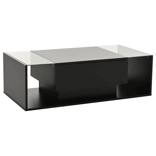 Mesa de centro 100x50x31 cm - com 1 gaveta e luz LED - mesa de vidro temperado - preta