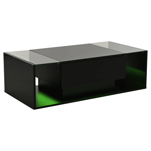 Mesa de centro 100x50x31 cm - com 1 gaveta e luz LED - mesa de vidro temperado - preta