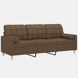 Sofá 3 lugares - Sofá fixo + almofadas decorativas 180 cm tecido castanho