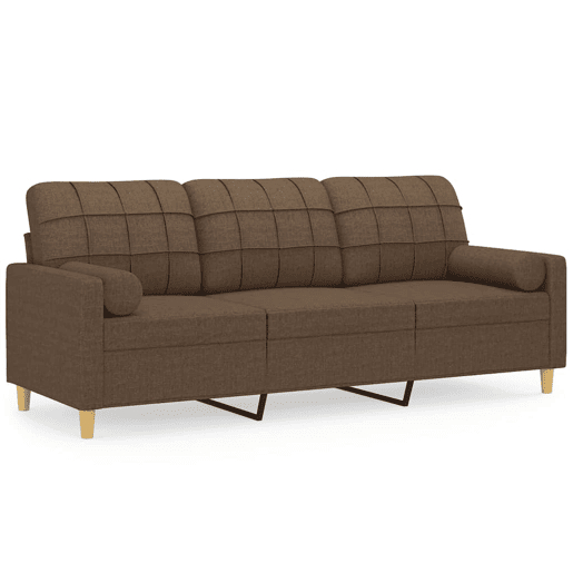 Sofá 3 lugares - Sofá fixo + almofadas decorativas 180 cm tecido castanho