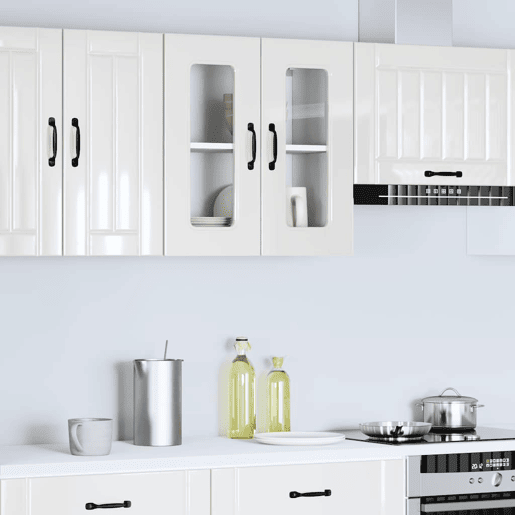 Armário parede de cozinha - Cozinha modular porta vidro branco alto brilho