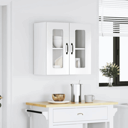 Armário parede de cozinha - Cozinha modular porta vidro branco alto brilho