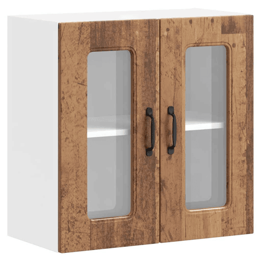 Armário de parede de cozinha - Cozinha modular porta vidro madeira velha