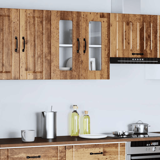 Armário de parede de cozinha - Cozinha modular porta vidro madeira velha