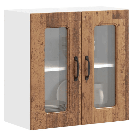 Armário de parede de cozinha - Cozinha modular porta vidro madeira velha