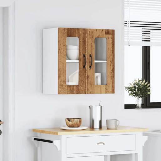 Armário de parede de cozinha - Cozinha modular porta vidro madeira velha