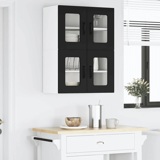 Lote de 2 Armários de cozinha suspendidos - Cozinha modular Colgantes Preto 60 x 31 x 40 cm