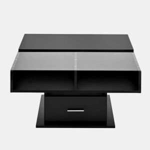 Mesa de centro elevável 78x78x45 cm - com LED, altura ajustável, armazenamento flexível - preta