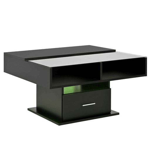 Mesa de centro elevável 78x78x45 cm - com LED, altura ajustável, armazenamento flexível - preta