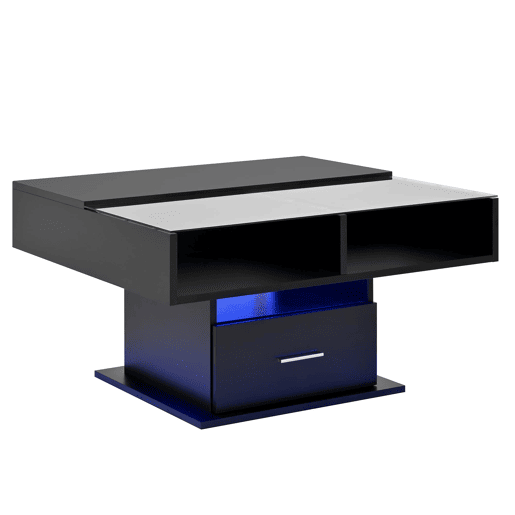 Mesa de centro elevável 78x78x45 cm - com LED, altura ajustável, armazenamento flexível - preta