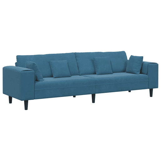 Sofá 3 lugares, Sofá fixo de Veludo com almofada Azul 208 cm Veludo