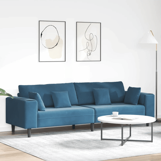 Sofá 3 lugares, Sofá fixo de Veludo com almofada Azul 208 cm Veludo
