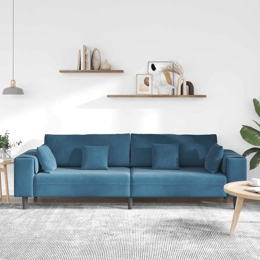 Sofá 3 lugares, Sofá fixo de Veludo com almofada Azul 208 cm Veludo