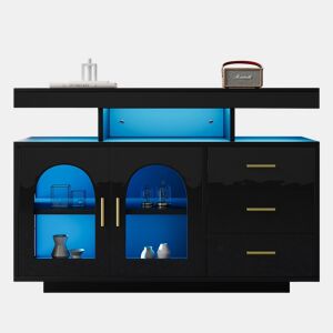 Aparador LED 120 cm - Buffet com 16 luzes coloridas, preto