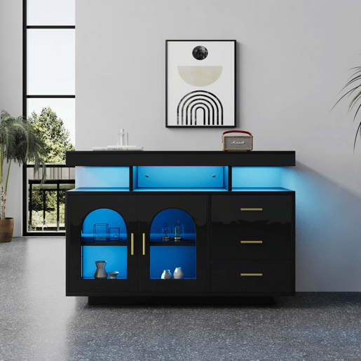 Aparador LED 120 cm - Buffet com 16 luzes coloridas, preto Aparador LED 120 cm - Buffet com 16 luzes coloridas, preto