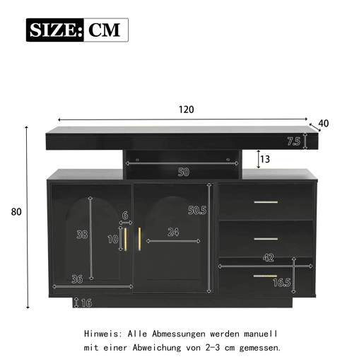 Aparador LED 120 cm - Buffet com 16 luzes coloridas, preto Aparador LED 120 cm - Buffet com 16 luzes coloridas, preto