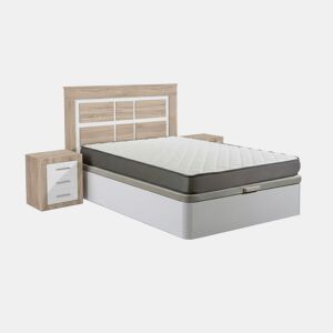 Conjunto de cama com estrado, branco, 135 cm + colchão + cabeceira e 2 mesas de cabeceira, Cambria e branco