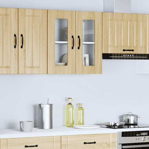 Armário de parede de cozinha - Cozinha modular porta vidro carvalho sonoma