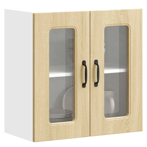 Armário de parede de cozinha - Cozinha modular porta vidro carvalho sonoma
