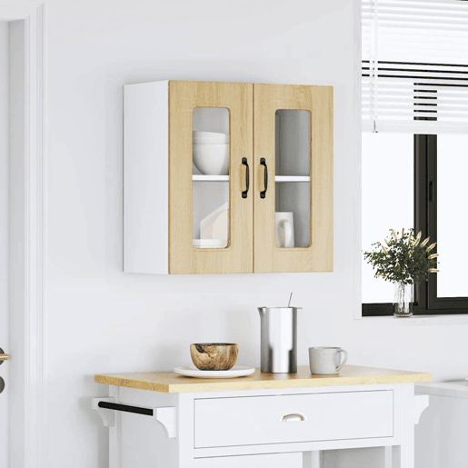 Armário de parede de cozinha - Cozinha modular porta vidro carvalho sonoma