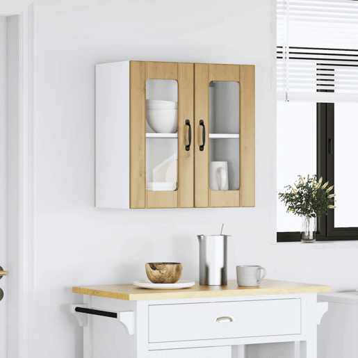 Armário de parede cozinha - Cozinha modular porta vidro carvalho artesanal