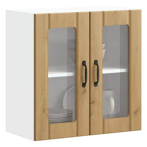 Armário de parede cozinha - Cozinha modular porta vidro carvalho artesanal