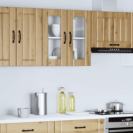 Armário de parede cozinha - Cozinha modular porta vidro carvalho artesanal