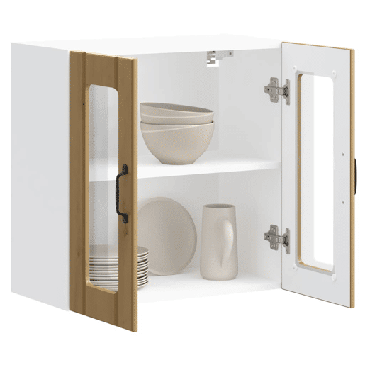Armário de parede cozinha - Cozinha modular porta vidro carvalho artesanal