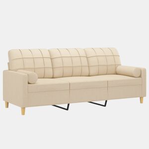 Sofá 3 lugares - Sofá fixo + almofadas decorativas 180 cm tecido cor creme