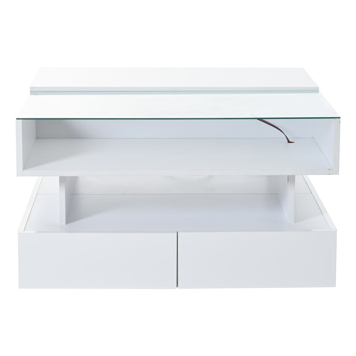 mesa de centro elevable 80x80x45 cm - con almacenamiento oculto 2 cajones led vidrio templado - blanco
