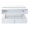 Mesa de centro elevável 80x80x45 cm - Com arrumação oculta, 2 gavetas, LED, vidro temperado - Branco