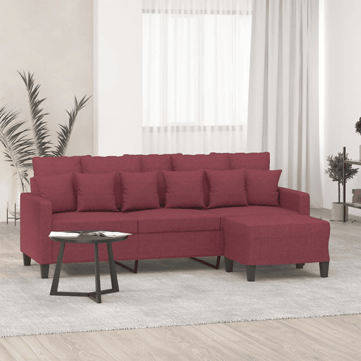 Sofá de 3 lugares - Sofá fixo com apoio de pés 180 cm tecido vermelho tinto