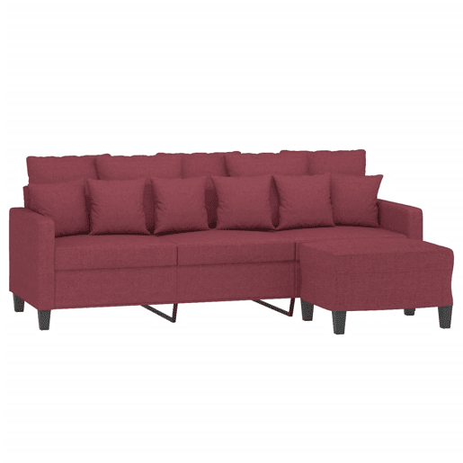 Sofá de 3 lugares - Sofá fixo com apoio de pés 180 cm tecido vermelho tinto