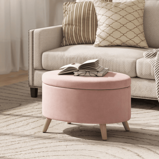 HOMCOM Otomano Puff Estofado em Veludo Acolchoado Banco de Armazenamento com Tampa Removível e Pés de Madeira para Dormitórios Sala de Estar Corredor 71x51,5x42 cm Rosa