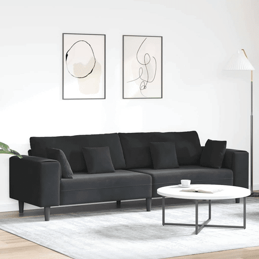 Sofá 3 lugares, Sofá fixo de Veludo com almofada Preto 208 cm Veludo
