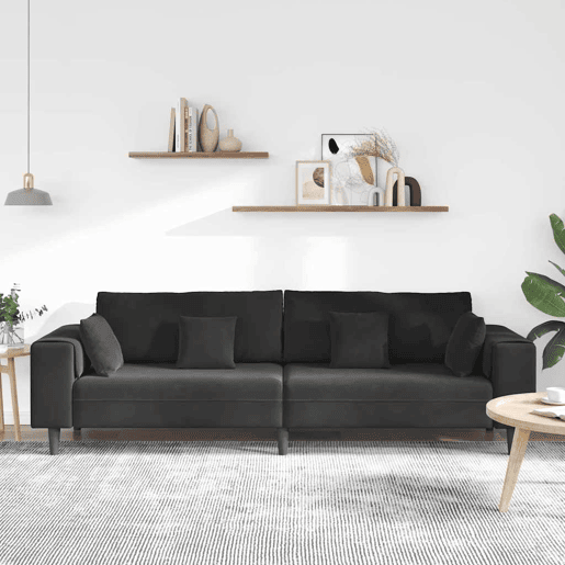 Sofá 3 lugares, Sofá fixo de Veludo com almofada Preto 208 cm Veludo