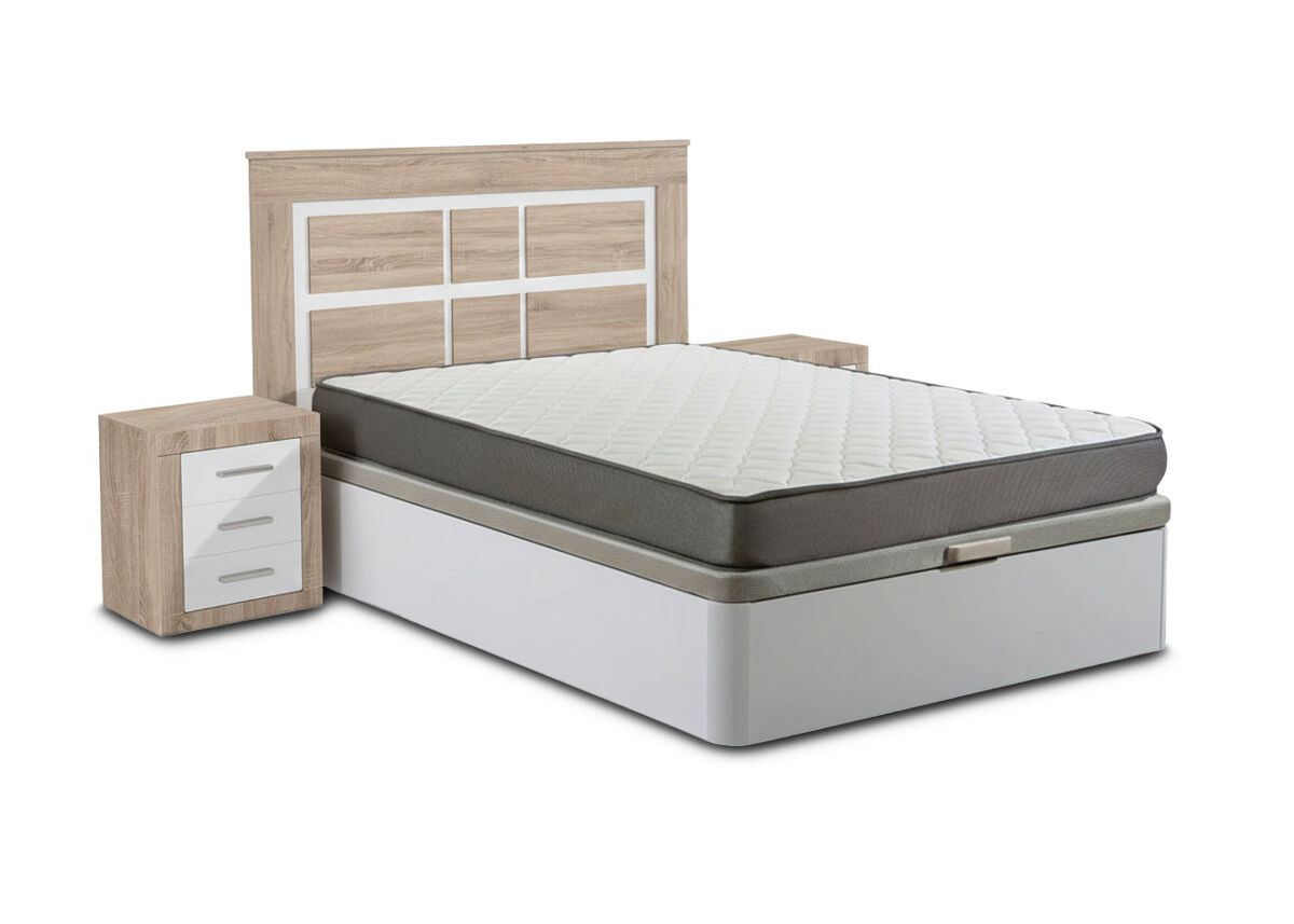 Pack Cama Canape + Colchón + Cabecero y 2 Mesitas de Noche 150x190