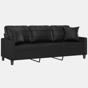 Sofá 3 lugares - Sofá fixo com almofadões decoração 180 cm couro artif. preto