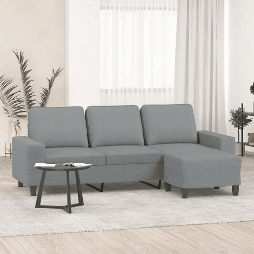 Sofá de 3 lugares - Sofá fixo com apoio de pés 180 cm tecido cinzento-claro