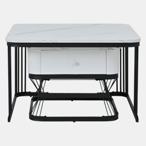 Conjunto de mesa de centro 2 peças - 70x70x45cm + 50x50x40cm - Mesa geométrica, brilhante, com 1 gaveta - Branco+Preto