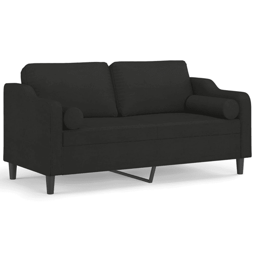 Sofá 2 lugares, Sofá fixo + almofadas decorativas 140 cm tecido preto Sofá 2 lugares, Sofá fixo + almofadas decorativas 140 cm tecido preto